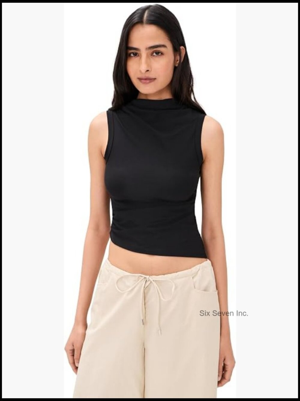 Mock Neck Tank Top with Ruched Details